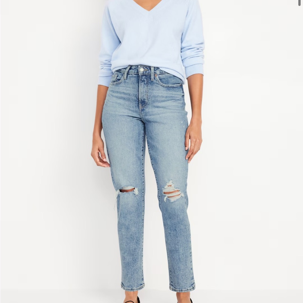 OLD NAVY - High Rise Curvy O.G. Straight Leg Distressed Raw Hem Jeans Sz 6 / 28